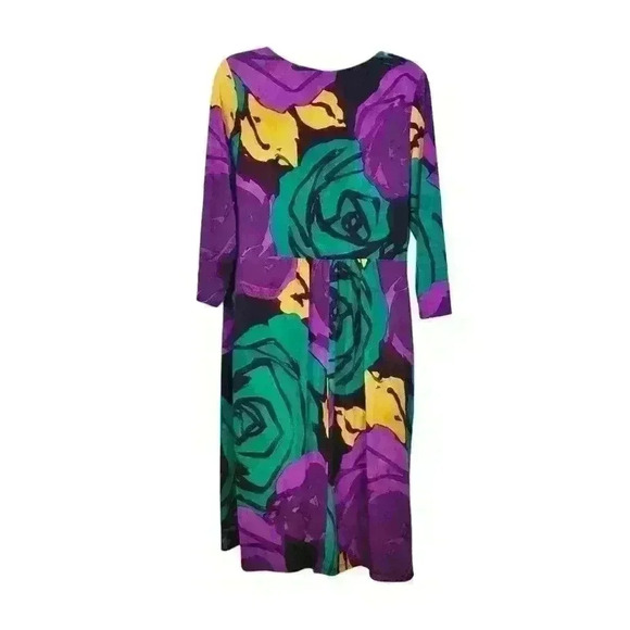 SANGRIA Womans MULTI-COLOR FLORAL Dress 3/4 Sleeves WATERFALL Neck size  14 Lg - Picture 4 of 6